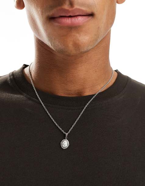 ASOS DESIGN - Festival- Roestvrijstalen ketting met ovale parelmoerhanger in zilver - view 1