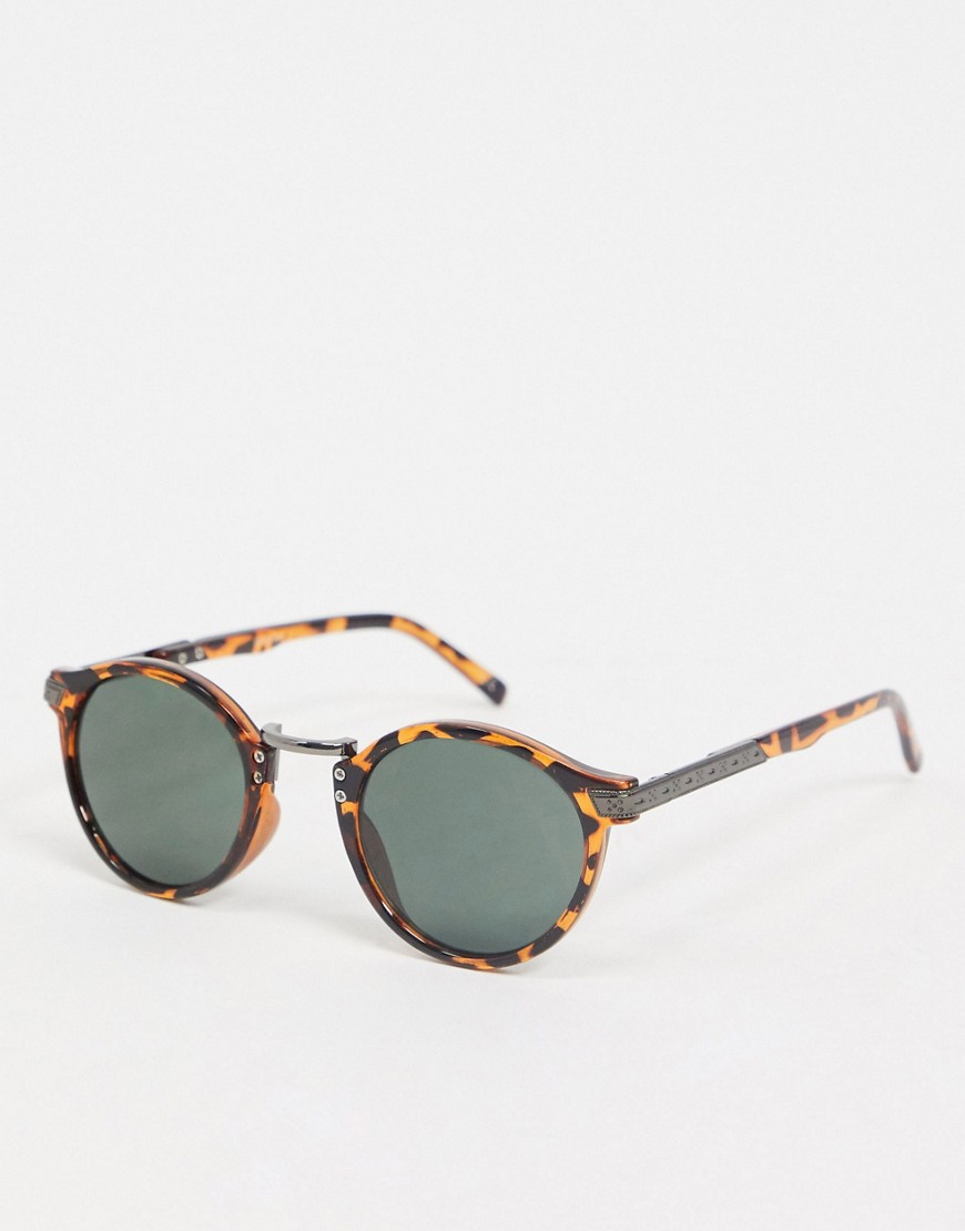 ASOS DESIGN festival round sunglasses in tort with smoke lens-Brown