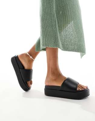 ASOS DESIGN - Festival-Sandalen in Schwarz mit flacher Plateausohle