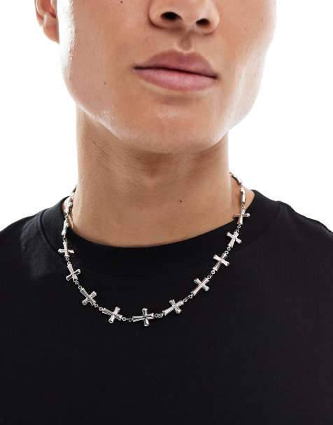 ASOS DESIGN - Festival - Schakelketting van waterbestendig roestvrij staal met kruishangertjes in zilver - view 1