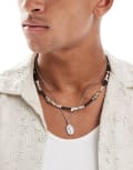 [ASOS DESIGN] ASOS DESIGN Festival semi-precious 2 pack of necklaces with beads and cross coin pendant in silver and black No Size BLACK