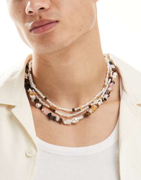 ASOS DESIGN festival semi-precious 3 pack beaded mixed chips necklaces in multi - view 1