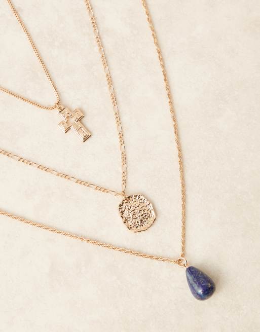 ASOS DESIGN festival semi-precious 3 pack pendant necklaces in gold tone  , 2 of 3