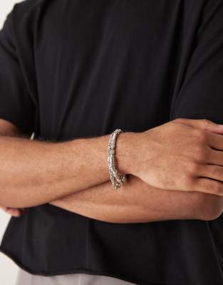 Asos Design Festival Semi-precious Labradorite And Chain 2 Pack Bracelet In Silver