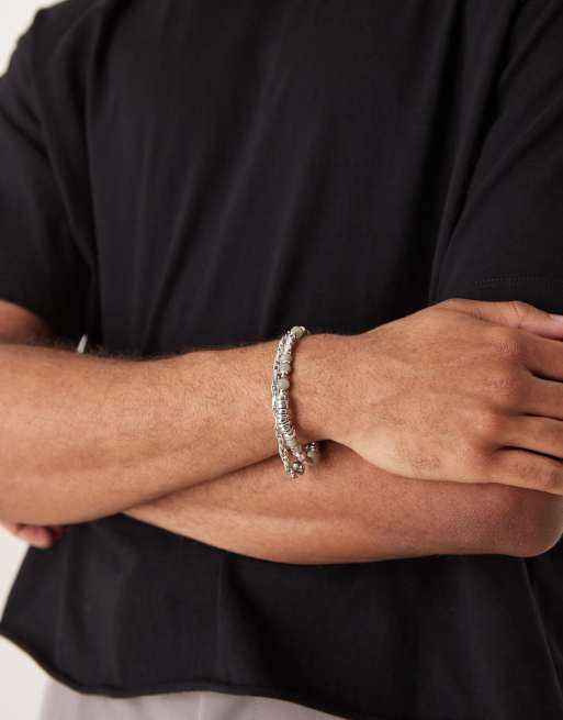 ASOS DESIGN festival semi-precious labradorite and chain 2 pack bracelet in silver
