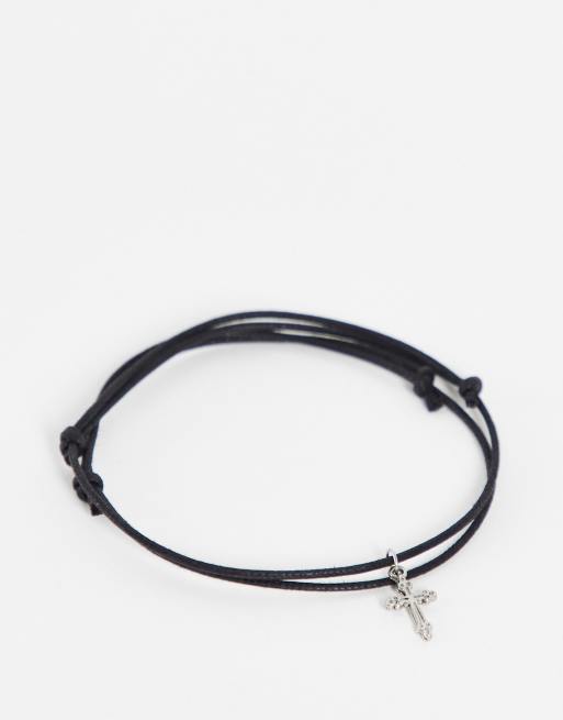 ASOS DESIGN - Festival - Set enkelbandjes van 3mm dun koord met kruisje in zwart  