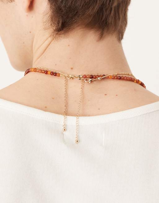 ASOS DESIGN - Festival - Set van 2 halfedelstenen ketting met kralen in goud, 3 van 3