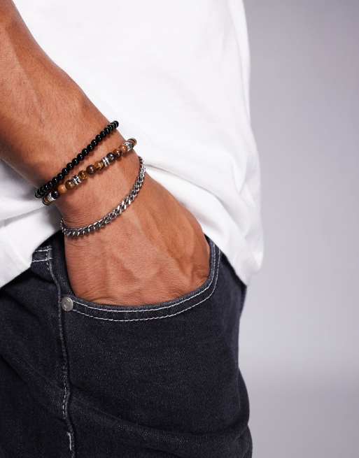 ASOS DESIGN - Festival - Set van 3 armbanden met kralen in bruin 