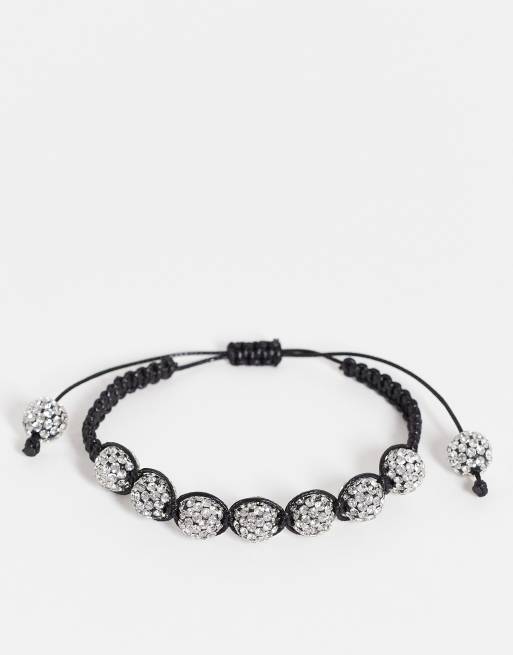 ASOS DESIGN – Festival – Shamballa-Perlenarmband in Schwarz mit weißem Strasssteinbesatz  
