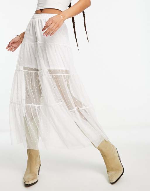 White mesh shop maxi skirt festival