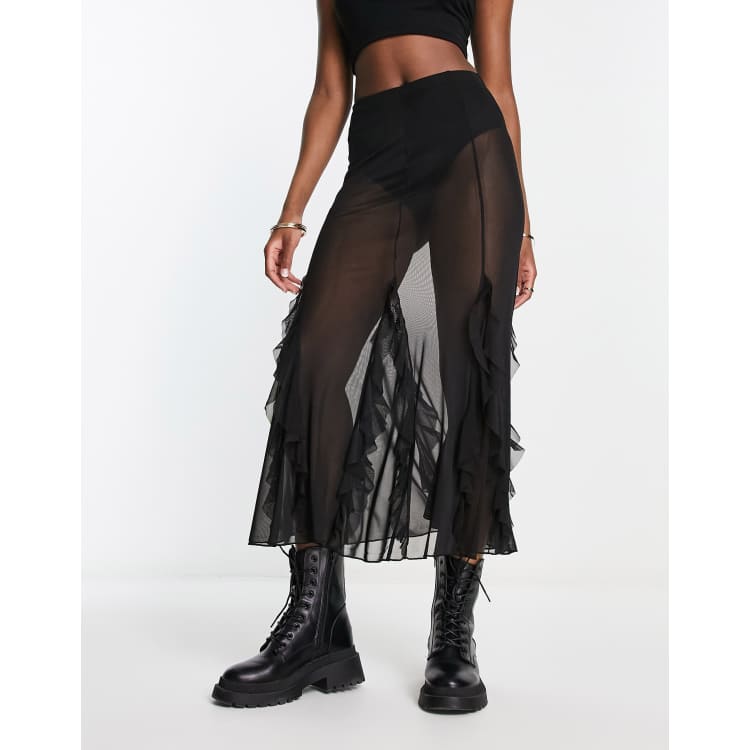 Black sheer 2025 ruffle skirt