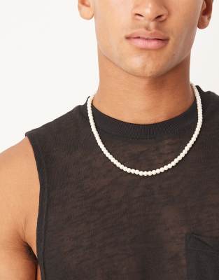 Asos Design Festival Short 6mm Glass Faux Pearl Necklace