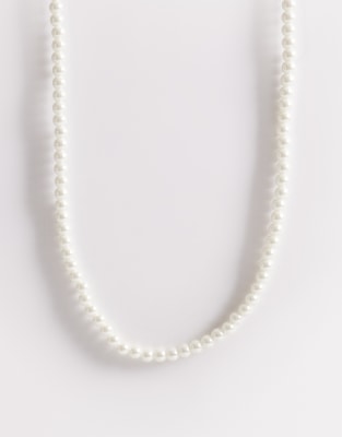 Asos Design Festival Short 6mm Glass Faux Pearl Necklace In White