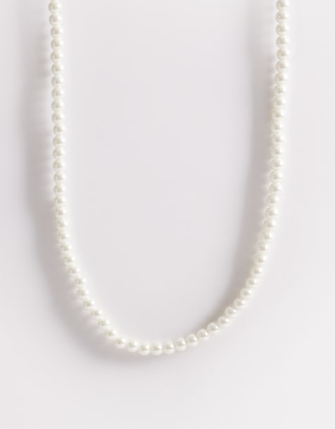 ASOS DESIGN festival short 6mm glass faux pearl necklace in white - view 1