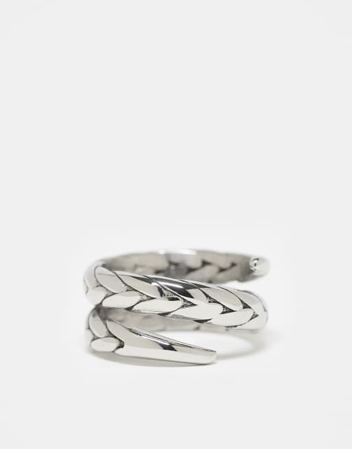 ASOS DESIGN - Festival - Sølvfarvet ring med dobbelt række med flettet detalje i poleret stil i vandtæt rustfrit stål