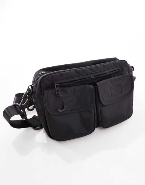 ASOS DESIGN - Festival - Sort crossbody-taske med lommer i nylon - view 1