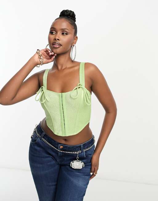 ASOS DESIGN Festival sparkle corset in lime green