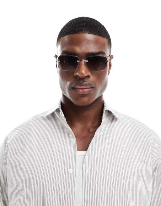 ASOS DESIGN festival square rimless sunglasses in black lens with metal silver frame