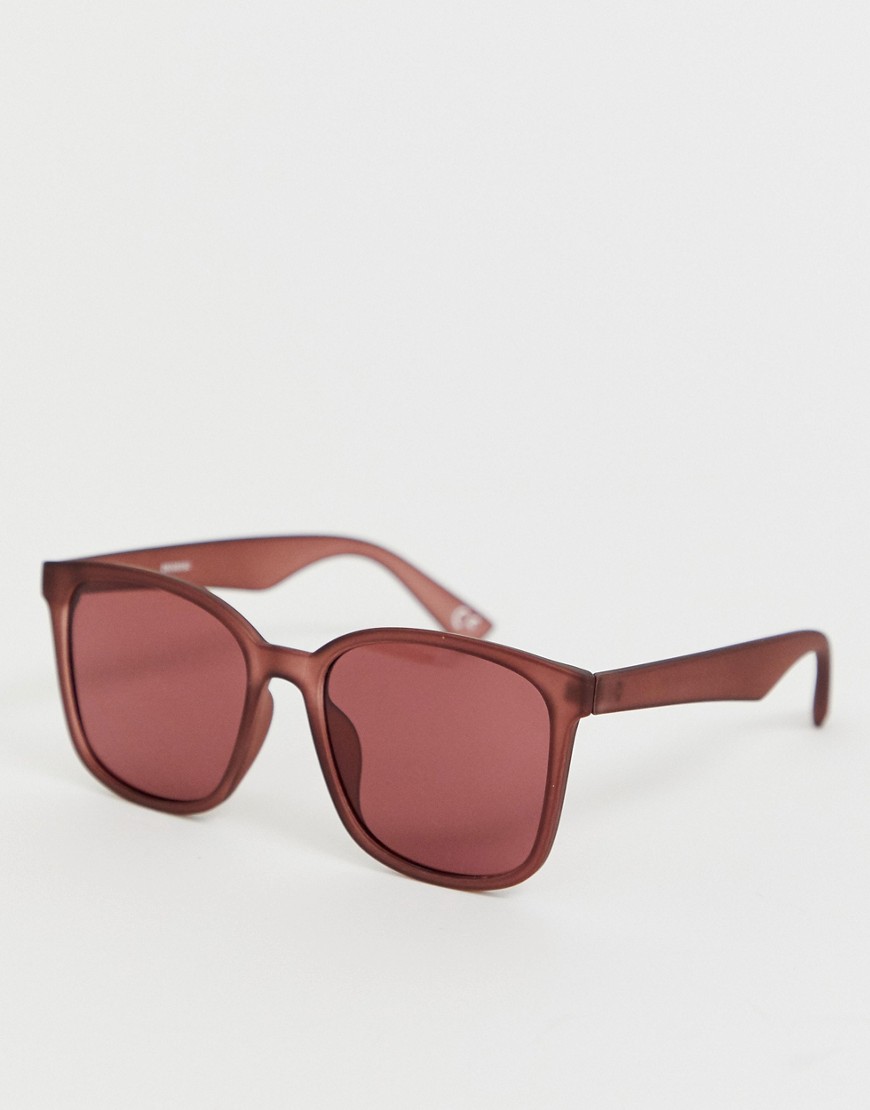 ASOS DESIGN festival square sunglasses in burgundy plastic with burgundy lens-Red