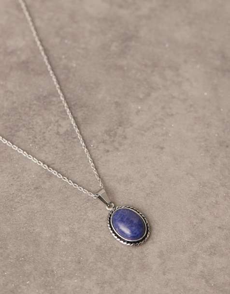 ASOS DESIGN festival stainless steel necklace with semi-precious s pendant in silver - view 1