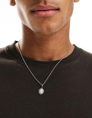 ASOS DESIGN ASOS DESIGN festival stainless steel oval mother of pearl pendant necklace in silver