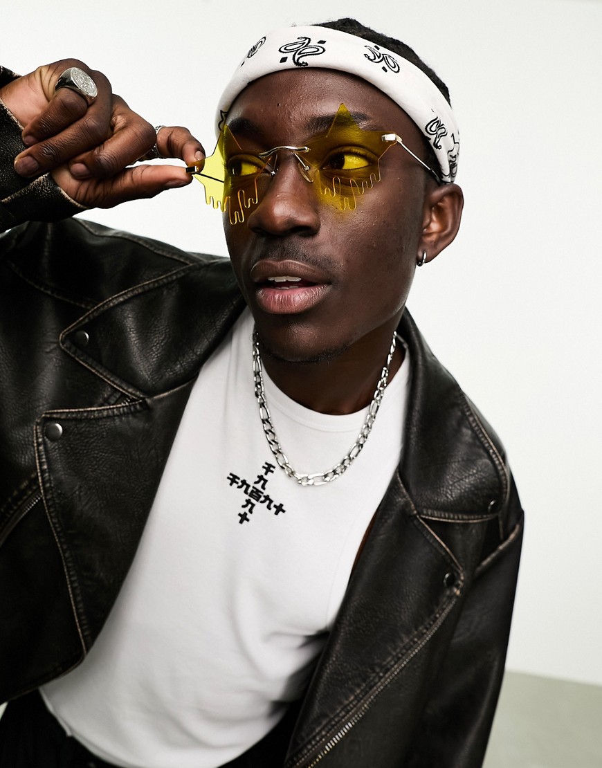 Asos Design Festival Star Fashion Sunglasses With Yellow Lens In Gold