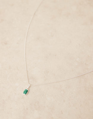 ASOS DESIGN festival sterling silver semi-precious malachite s pendant in silver 
