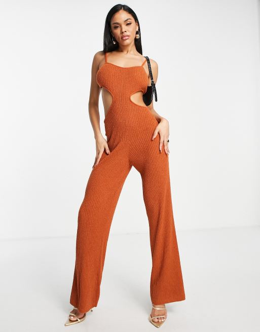ASOS DESIGN - Festival - Strikket jumpsuit med udskæring i brun, 2 af 4