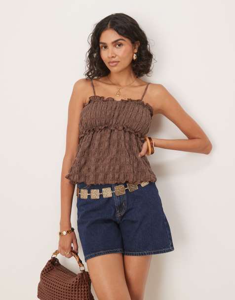 ASOS DESIGN – Festival – Strukturiertes Babydoll-Oberteil in Braun - view 1