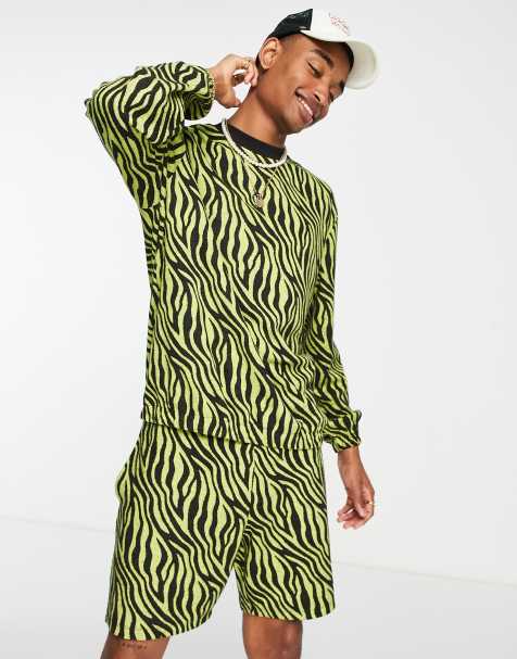 ASOS DESIGN festival sweatshirt in green and black zebra print - part of a set - view 1