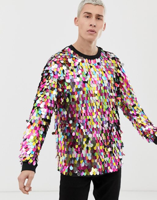 ASOS Festival T-shirt With Large Multicoloured Sequins for Men