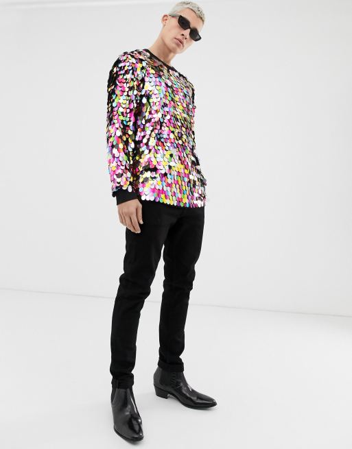 ASOS Festival T-shirt With Silver Sequins in Metallic for Men