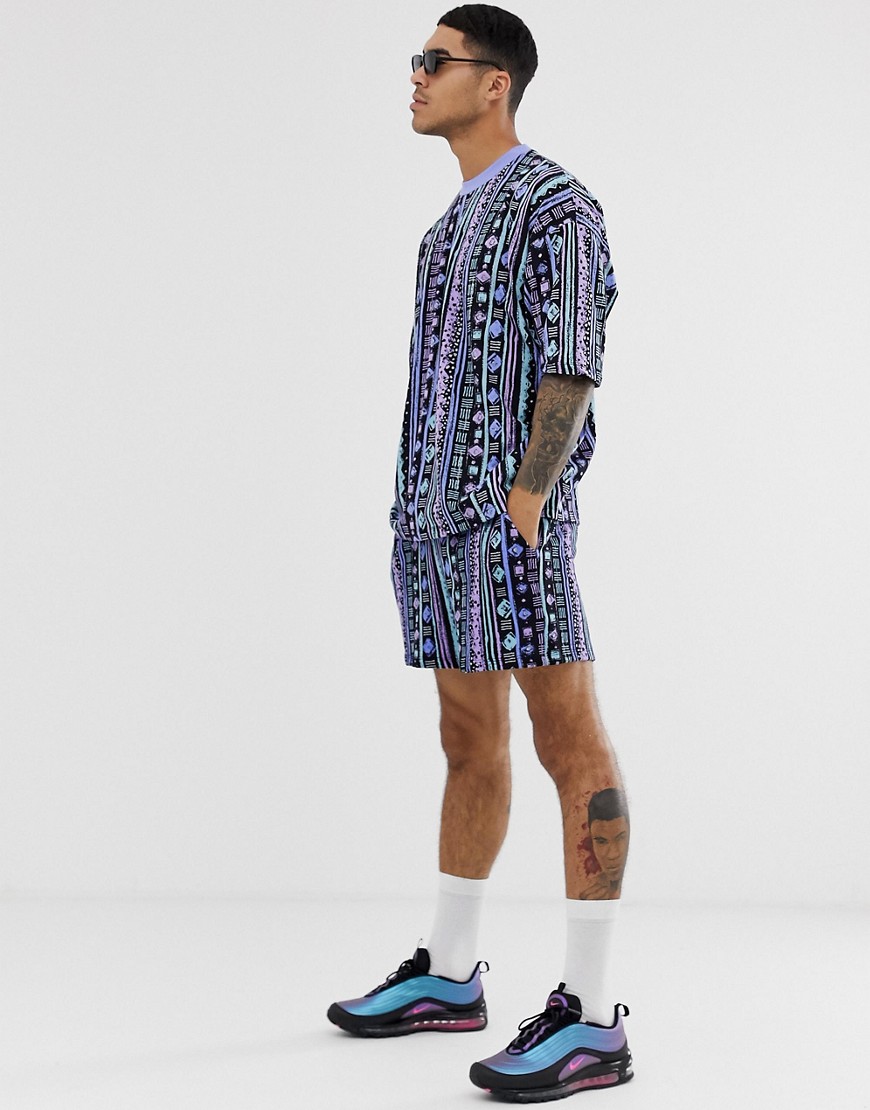ASOS DESIGN festival two-piece shorts with geo-tribal print-Blue