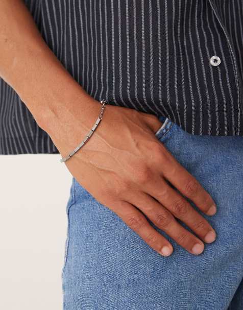 ASOS DESIGN – Festival – Wasserdichtes Edelstahl-Armband in Silber-Optik mit eckigen Perlen - view 1
