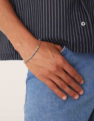 ASOS DESIGN festival waterproof stainless metal rectangle beaded bracelet in silver 