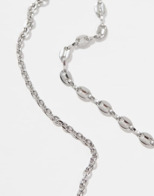 ASOS DESIGN festival waterproof stainless steel 2 pack mixed chain necklaces in silver tone  , 2 of 4