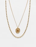 [ASOS DESIGN] ASOS DESIGN Festival waterproof stainless steel 2 pack of necklaces with ball chain and oval sun pendant in gold tone No Size GOLD