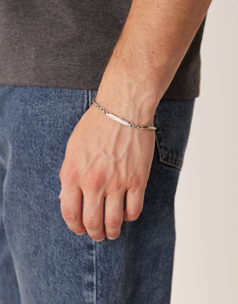 ASOS DESIGN festival waterproof stainless steel bar detail chain bracelet in silver  - view 1