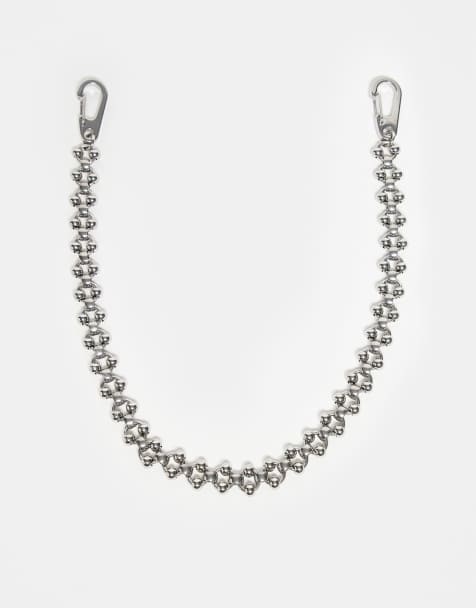 ASOS DESIGN festival waterproof stainless steel beaded ball chain jeans chain in silver tone - view 1