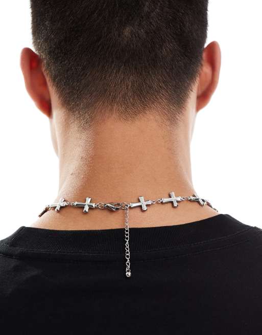 ASOS DESIGN festival waterproof stainless steel chain cross pendant necklace in silver 
