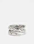 [ASOS DESIGN] ASOS DESIGN festival waterproof stainless steel chunky double row plaited ring in burnished silver tone S SILVER