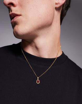 festival waterproof stainless steel faux ruby pendant necklace in gold tone