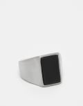 [ASOS DESIGN] ASOS DESIGN festival waterproof stainless steel semi-precious signet ring with black agate stone in brushed silver S SILVER