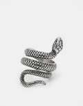 [ASOS DESIGN] ASOS DESIGN festival waterproof stainless steel wrap around ring in snake design in silver tone XS SILVER