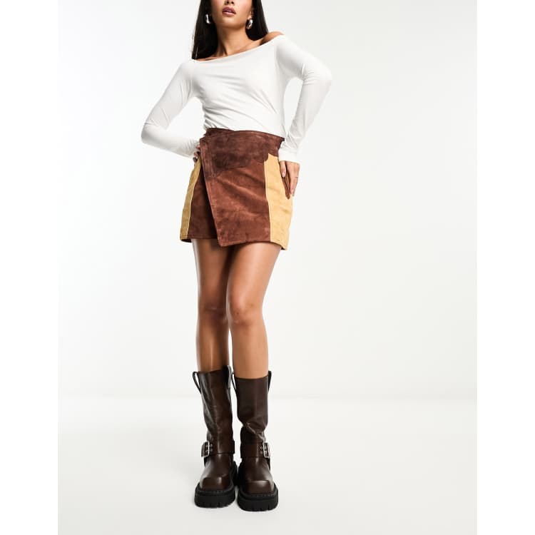 Suede rok online bruin