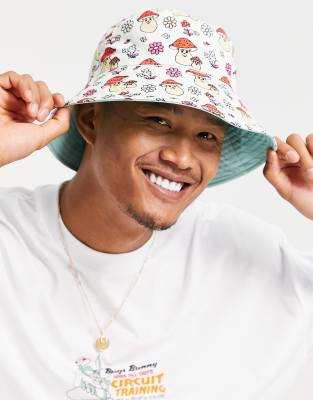 ASOS DESIGN festival wide brim reversible bucket hat in all over print ...