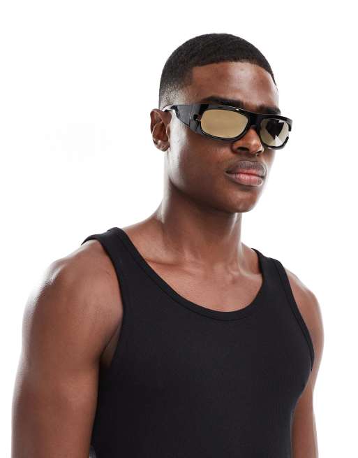 ASOS DESIGN – Festival-Wrap-Sonnenbrille in Schwarz mit braunen Gläsern  , 3 von 4