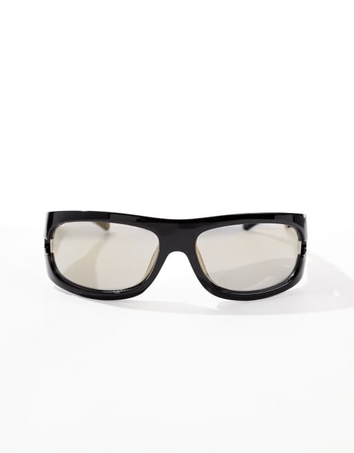 ASOS DESIGN – Festival-Wrap-Sonnenbrille in Schwarz mit braunen Gläsern  , 4 von 4
