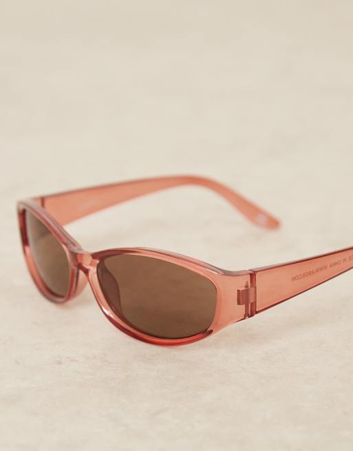 ASOS DESIGN – Festiwalowe okulary przeciwsłoneczne racer z przezroczystymi pomarańczowymi oprawkami i brązowymi soczewkami