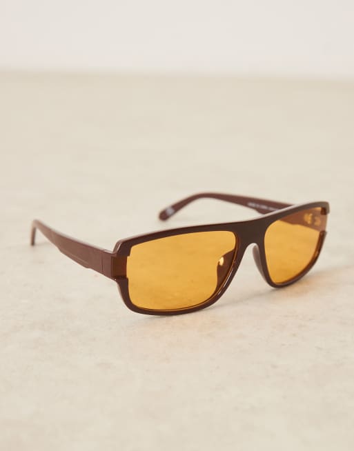 ASOS DESIGN – Festiwalowe okulary przeciwsłoneczne typu aviator z brązowymi oprawkami i złotymi szkłami